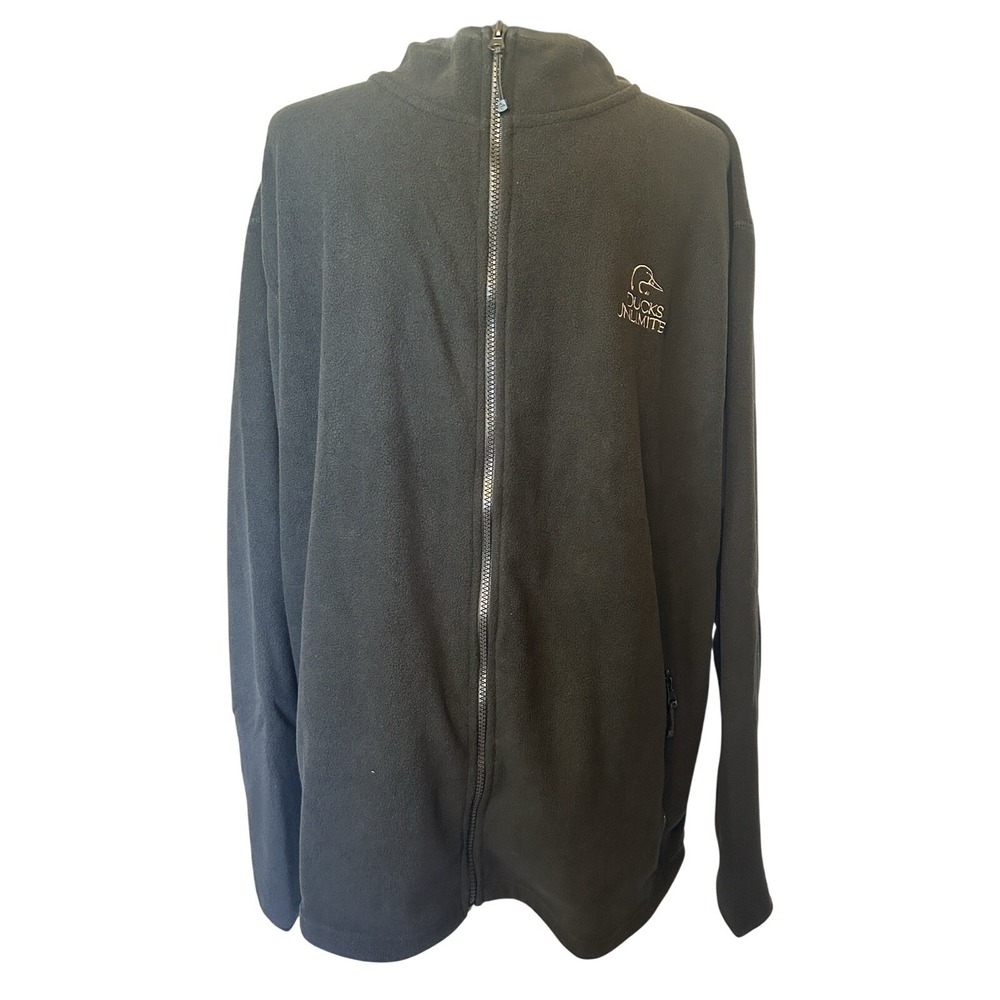 DUCKS UNLIMITED Jacket Men's Size XL Full Zip Up Mock Neck Black Fleece Hunting